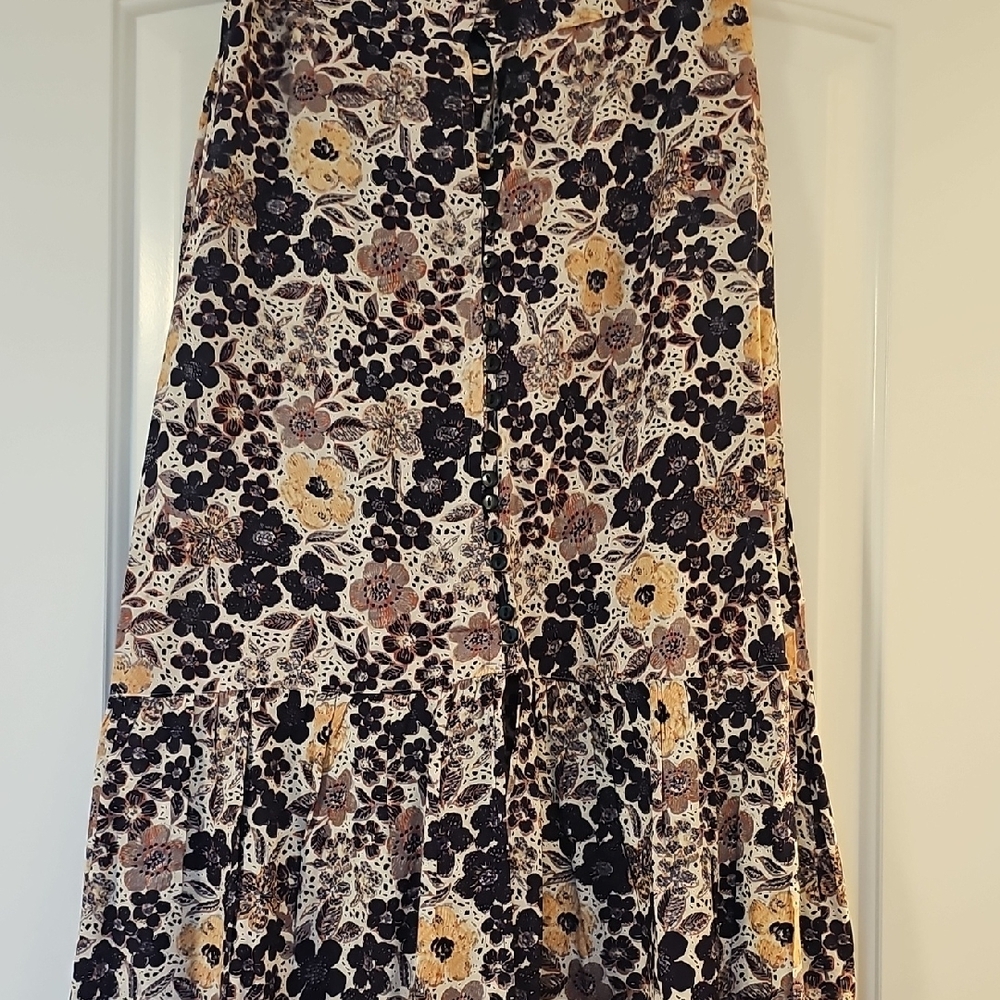 Angie Cream and Pink Tiered A-Line Maxi Skirt